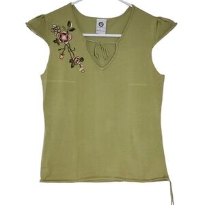 2107 * Ellemenno Embroidered Top Green Size L Vintage 90s Y2K